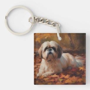 Shih Tzu im Herbstlaubfall inspiriert Schlüsselanhänger