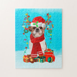 Shih Tzu im Schnee mit Weihnachtsgeschenken Puzzle