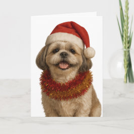 Shih Tzu in a Santa hat Christmas card Karte