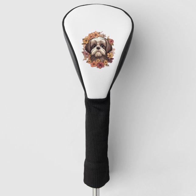 Shih Tzu in Autumnal Blume Klassischer T - Shirt Golf Headcover (Vorderseite)