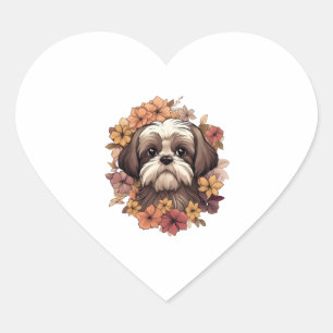 Shih Tzu in Autumnal Blume Klassischer T - Shirt Herz-Aufkleber