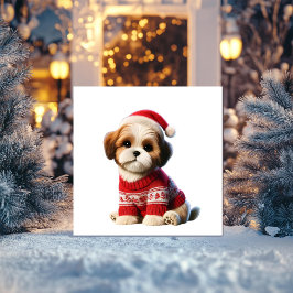Shih Tzu in Red Sweater Feiertagskarte