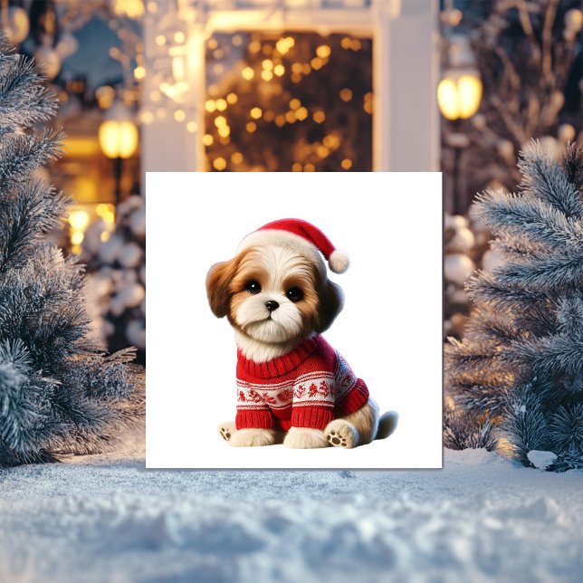 Shih Tzu in Red Sweater Feiertagskarte (Von Creator hochgeladen)