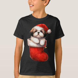Shih Tzu in Sock Weihnachten Weihnachtsmannmütze X T-Shirt