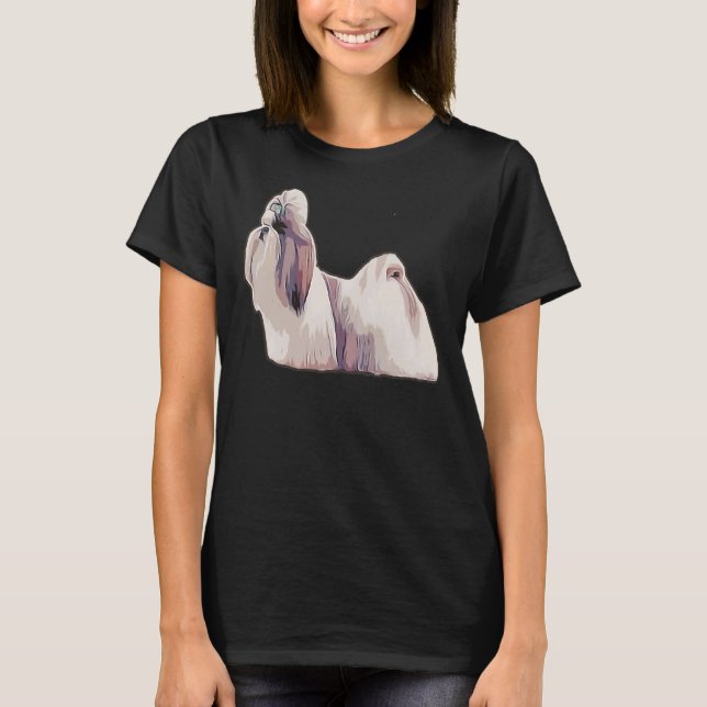 Shih Tzu in voller bekleidung farbige Silhouette L T-Shirt (Vorderseite)