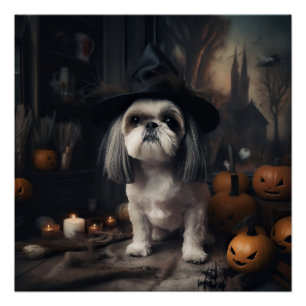 Shih Tzu Kürbisse Halloween Gruselig Poster