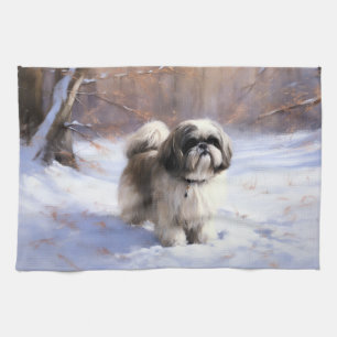 Shih Tzu Lass es schneien Weihnachten Geschirrtuch