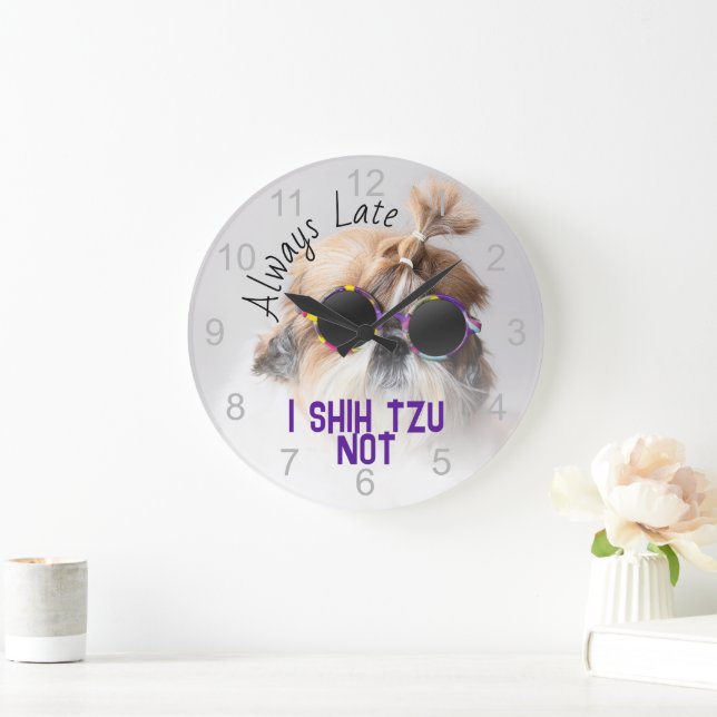 Shih Tzu Late nicht immer niedliche lustige Hunde  Große Wanduhr (Zuhause)