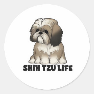 Shih Tzu Leben - Süße Hunde-Illustration Runder Aufkleber