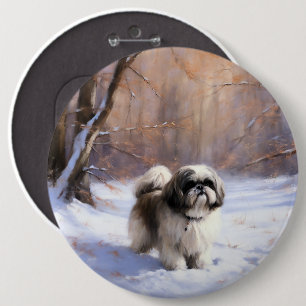 Shih Tzu Let It Snow Weihnachten Button