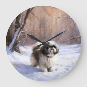 Shih Tzu Let It Snow Weihnachten Große Wanduhr