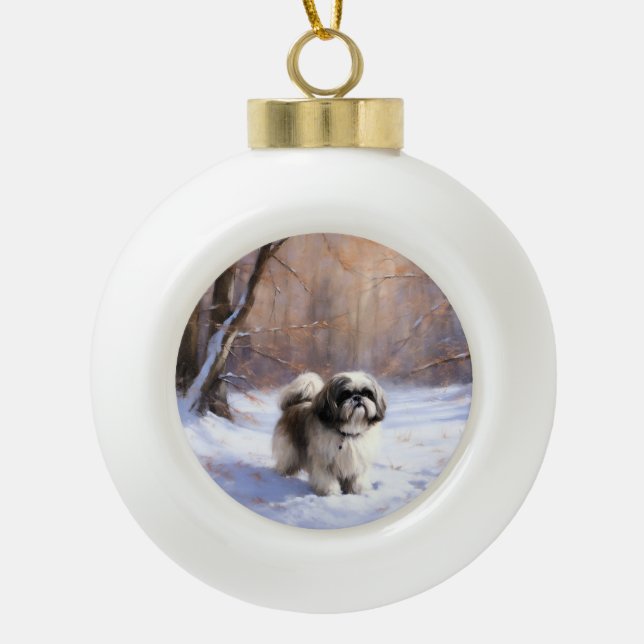 Shih Tzu Let It Snow Weihnachten Keramik Kugel-Ornament (Vorderseite)