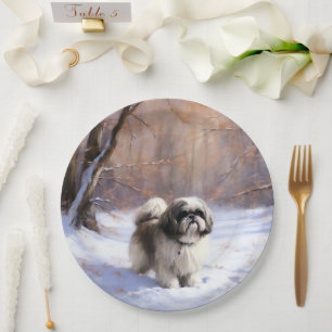 Shih Tzu Let It Snow Weihnachten Pappteller