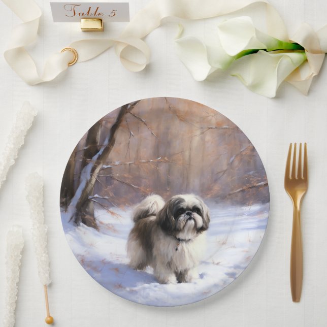 Shih Tzu Let It Snow Weihnachten Pappteller (Hochzeit)