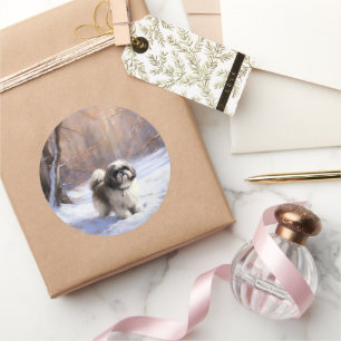 Shih Tzu Let It Snow Weihnachten Runder Aufkleber