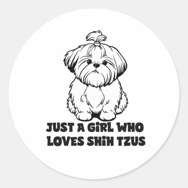 Shih Tzu Lover Girl – Cartoon Dog Design Runder Aufkleber (Vorderseite)