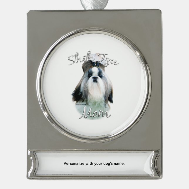 Shih Tzu Mama 2 Banner-Ornament Silber (Vorderseite)