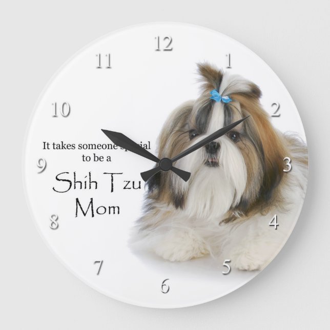 Shih Tzu Mama Clock Große Wanduhr (Vorderseite)