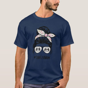 Shih Tzu Mama Messy Bun Hair Glasses T-Shirt