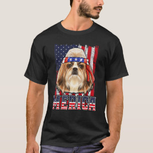 Shih Tzu Merica 4. Juli Dog Patriotische Flagge T-Shirt