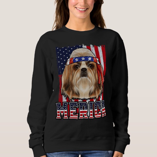 Shih Tzu Merica 4. Juli Hund Sweatshirt (Vorderseite)
