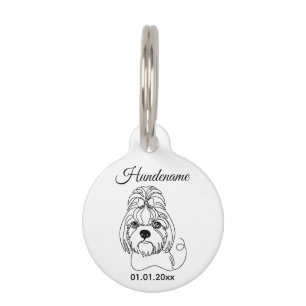 Shih Tzu Minimalist Line Art Personalized Tag Haustiermarke