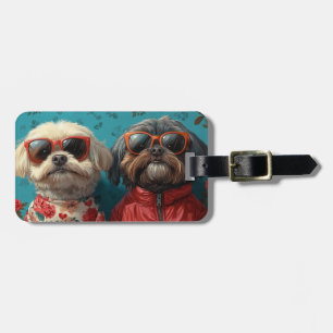 Shih Tzu mit Herz Rosen Valentinstag  Gepäckanhänger