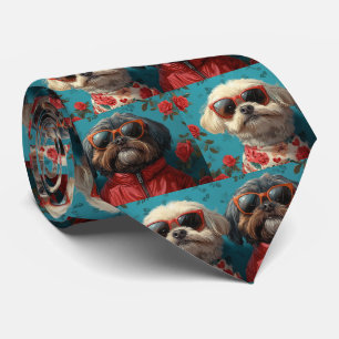 Shih Tzu mit Herz Rosen Valentinstag  Krawatte