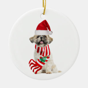 Shih tzu mit Hutschuh Weihnachten Keramik Ornament