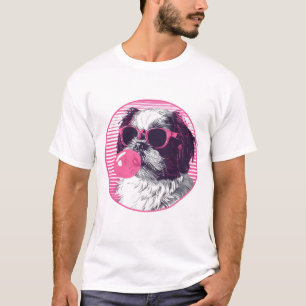 Shih Tzu mit Sonnenbrille und rosa Kaugummi T-Shirt