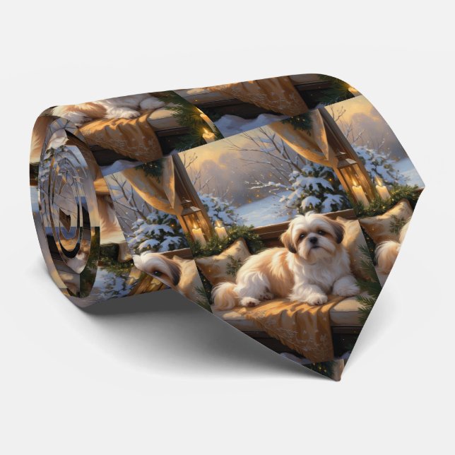 Shih Tzu mit Weihnachtsbeleuchtung Urlaub Krawatte (Gerollt)