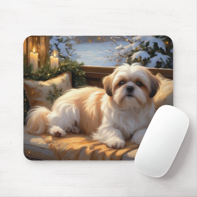 Shih Tzu mit Weihnachtsbeleuchtung Urlaub Mousepad (Mit Mouse)