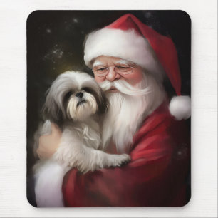 Shih Tzu mit Weihnachtsmann Festives Weihnachten Mousepad
