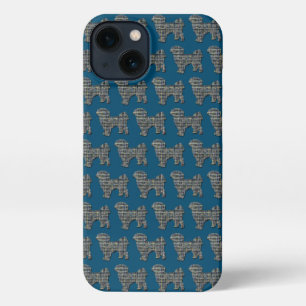Shih Tzu Niedlich Dog Silhouette Grid Blue iPhone 13 Hülle