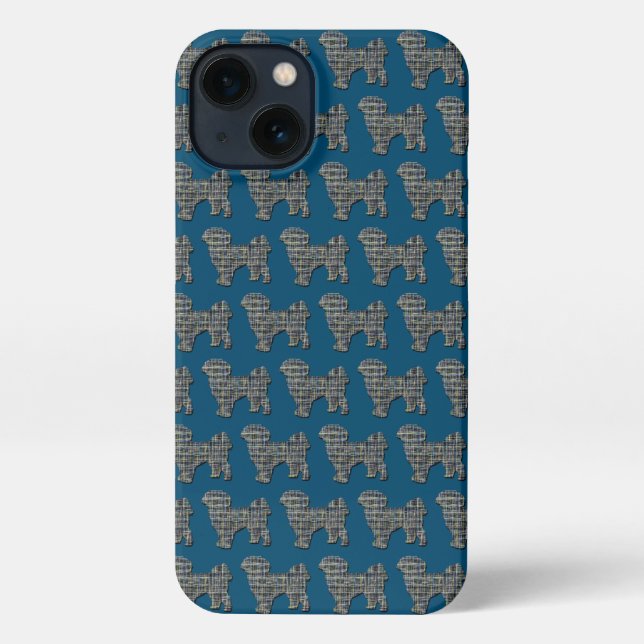 Shih Tzu Niedlich Dog Silhouette Grid Blue iPhone Hülle (Rückseite)