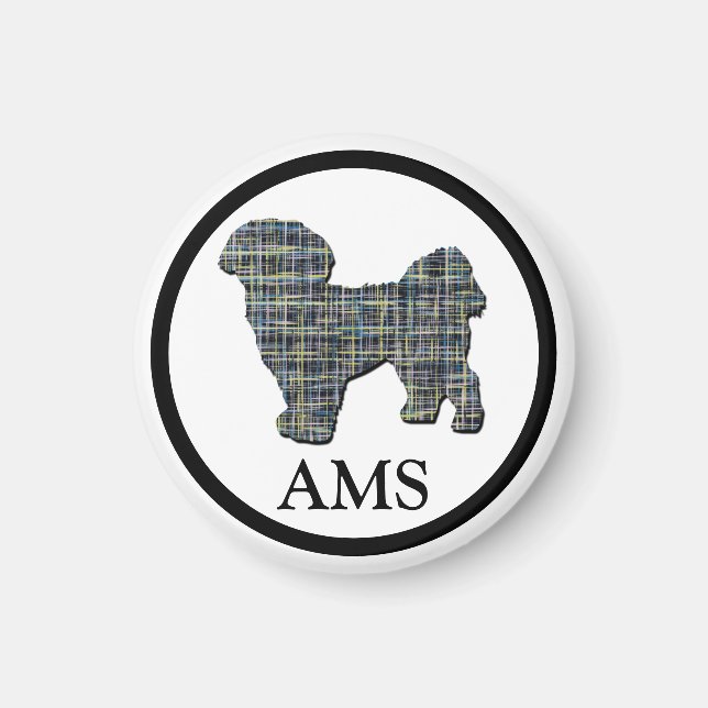 Shih Tzu Niedlich Dog Silhouette Y& Blue Grid Magnet (Vorne)
