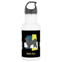 Shih Tzu Niedlich Hund Silhouette Y&B Grid Edelstahlflasche