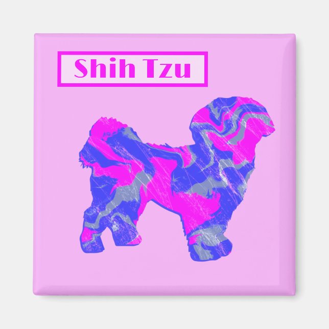 Shih Tzu Niedlich Hunde Silhouette Rosa & Blue Sil Magnet (Vorne)