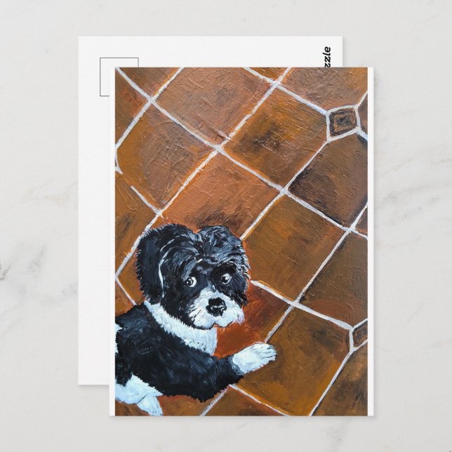 Shih Tzu on Terrace Painting by Alfred Fox Postkarte (Vorne/Hinten)