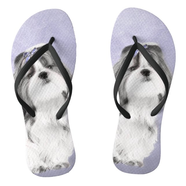 Shih Tzu Painting - Niedliche Hundekunst Flip Flops (Fußbett)