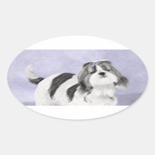 Shih Tzu Painting - Niedliche Original Dog Art Ovaler Aufkleber