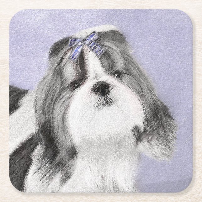 Shih Tzu Painting - Niedliche Original Dog Art Rechteckiger Pappuntersetzer (Vorderseite)