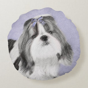 Shih Tzu Painting - Niedliche Original Dog Art Rundes Kissen