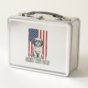 Shih Tzu Papa patriotische Flagge Vintage Hund Shi Metall Brotdose