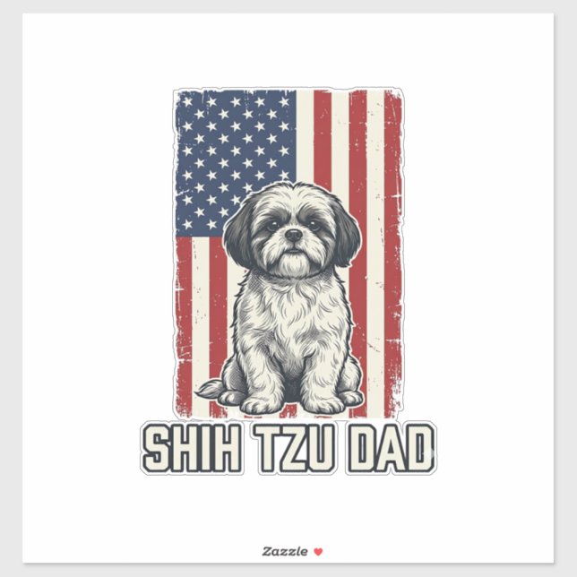 Shih Tzu Papa patriotische Flagge Vintage Hundeshi Aufkleber (Blatt)