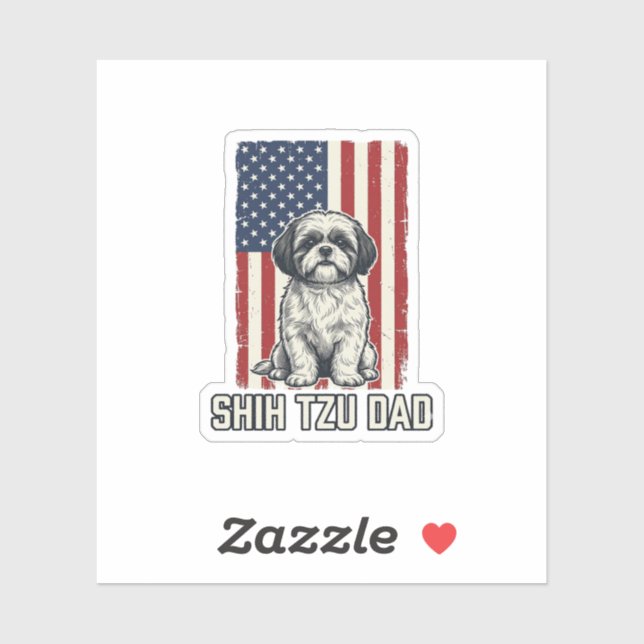 Shih Tzu Papa patriotische Flagge Vintage Hundeshi Aufkleber (Blatt)
