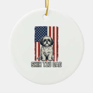 Shih Tzu Papa patriotische Flagge Vintage Hundeshi Keramik Ornament