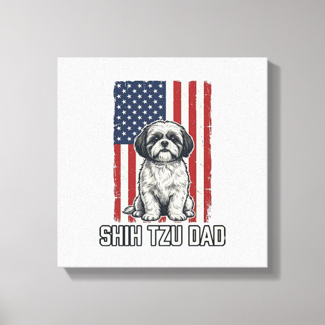 Shih Tzu Papa patriotische Flagge Vintage Hundeshi Leinwanddruck (Vorderseite)