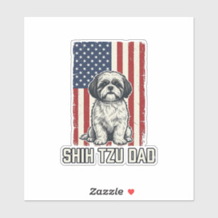 Shih Tzu Papa patriotisches Flagge Vintage Hundesh Aufkleber