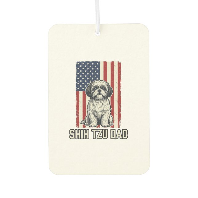 Shih Tzu Papa patriotisches Flagge Vintage Hundesh Autolufterfrischer (Vorderseite)